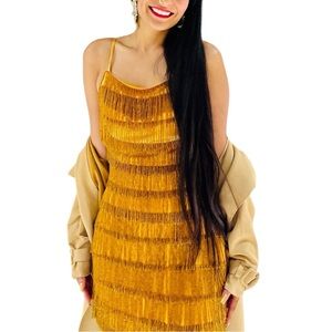 Geebin Flores Gold Beaded Dress, size Small